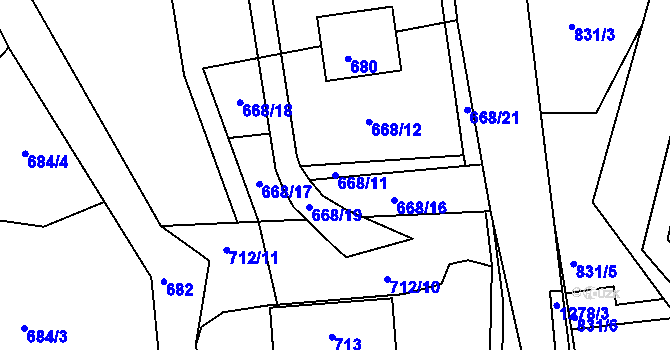 Parcela st. 668/11 v KÚ Volfartice, Katastrální mapa