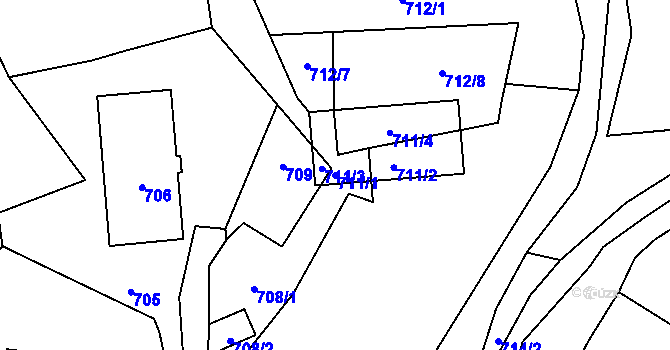 Parcela st. 711/1 v KÚ Volfartice, Katastrální mapa