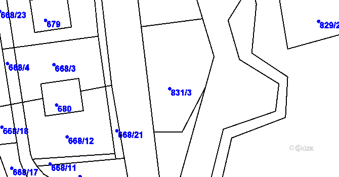 Parcela st. 831/3 v KÚ Volfartice, Katastrální mapa
