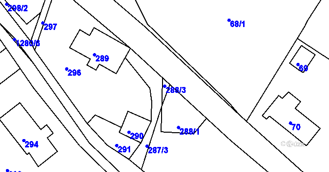 Parcela st. 288/3 v KÚ Volfartice, Katastrální mapa