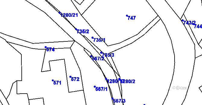 Parcela st. 735/3 v KÚ Volfartice, Katastrální mapa