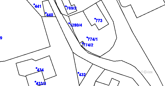 Parcela st. 774/2 v KÚ Volfartice, Katastrální mapa