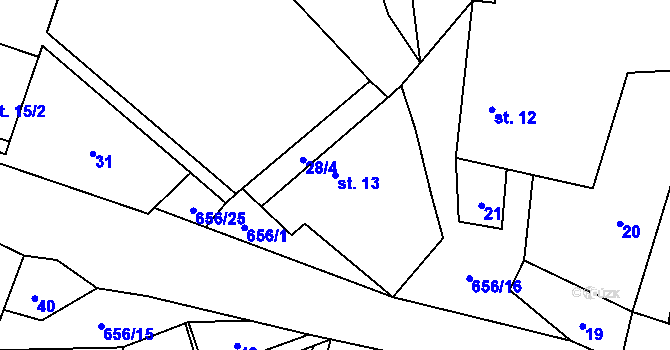Parcela st. 13 v KÚ Šach, Katastrální mapa
