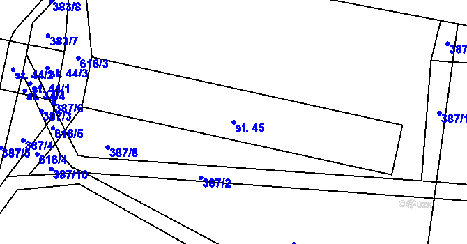 Parcela st. 45 v KÚ Šach, Katastrální mapa