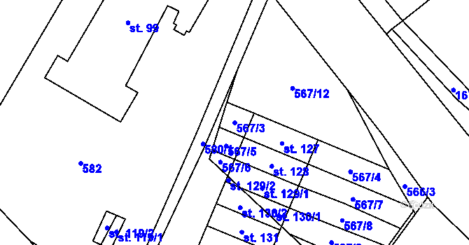 Parcela st. 567/3 v KÚ Volfířov, Katastrální mapa