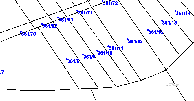Parcela st. 361/10 v KÚ Volfířov, Katastrální mapa