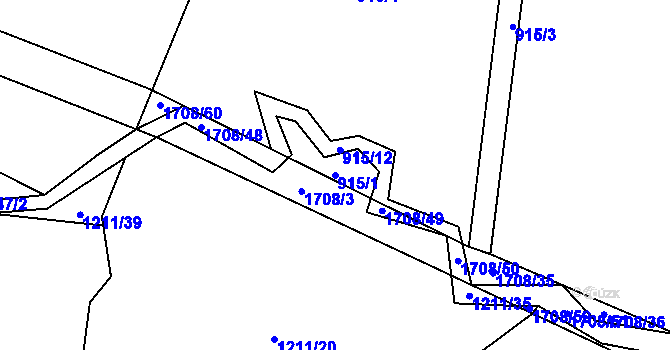 Parcela st. 915/1 v KÚ Volfířov, Katastrální mapa