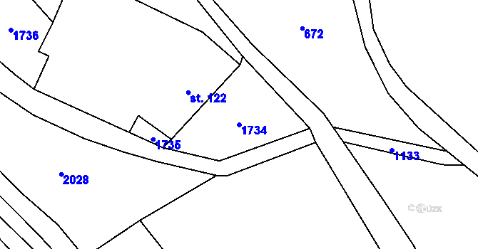 Parcela st. 1734 v KÚ Volfířov, Katastrální mapa