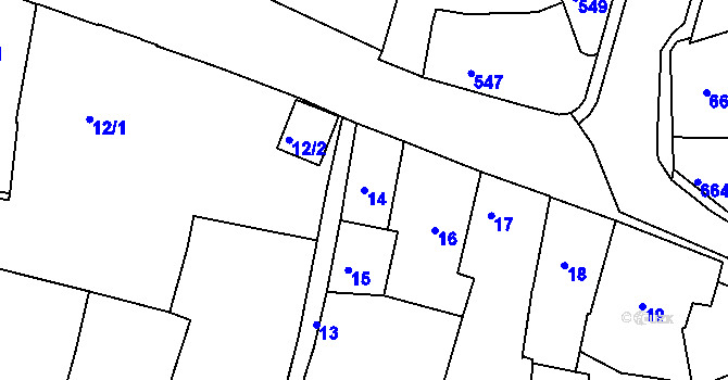 Parcela st. 14 v KÚ Volyně, Katastrální mapa
