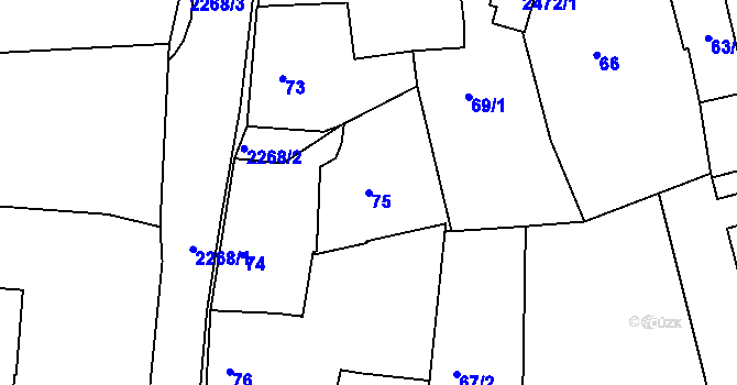 Parcela st. 75 v KÚ Volyně, Katastrální mapa