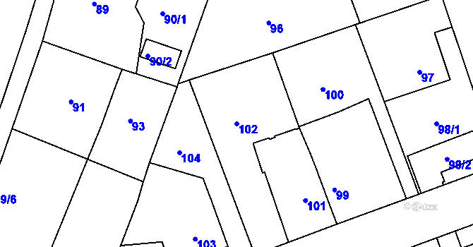 Parcela st. 102 v KÚ Volyně, Katastrální mapa