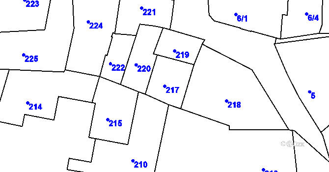 Parcela st. 217 v KÚ Volyně, Katastrální mapa