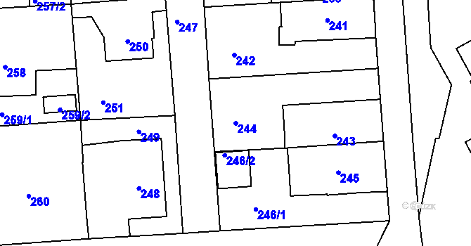 Parcela st. 244 v KÚ Volyně, Katastrální mapa