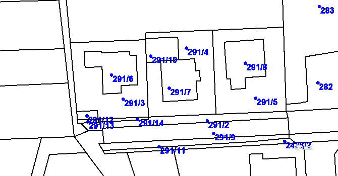 Parcela st. 291/7 v KÚ Volyně, Katastrální mapa