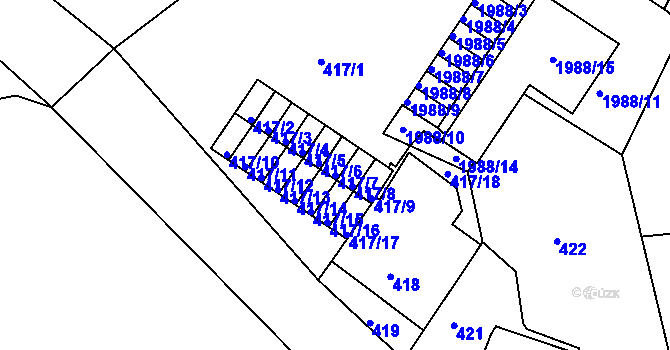 Parcela st. 417/7 v KÚ Volyně, Katastrální mapa