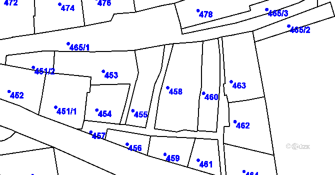 Parcela st. 458 v KÚ Volyně, Katastrální mapa
