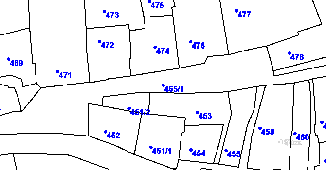 Parcela st. 465/1 v KÚ Volyně, Katastrální mapa