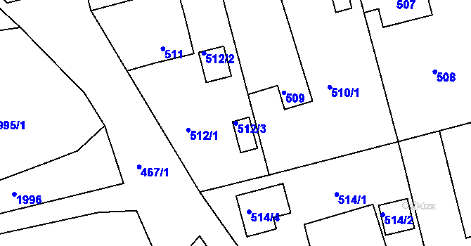 Parcela st. 512/3 v KÚ Volyně, Katastrální mapa