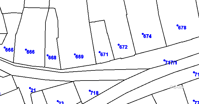 Parcela st. 671 v KÚ Volyně, Katastrální mapa