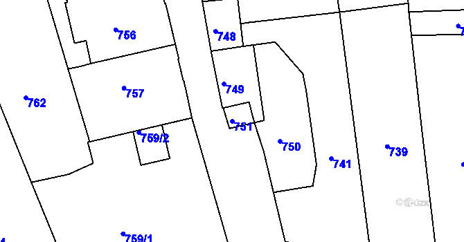 Parcela st. 751 v KÚ Volyně, Katastrální mapa