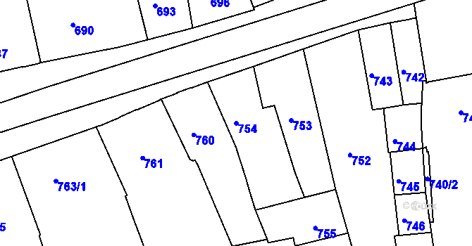 Parcela st. 754 v KÚ Volyně, Katastrální mapa