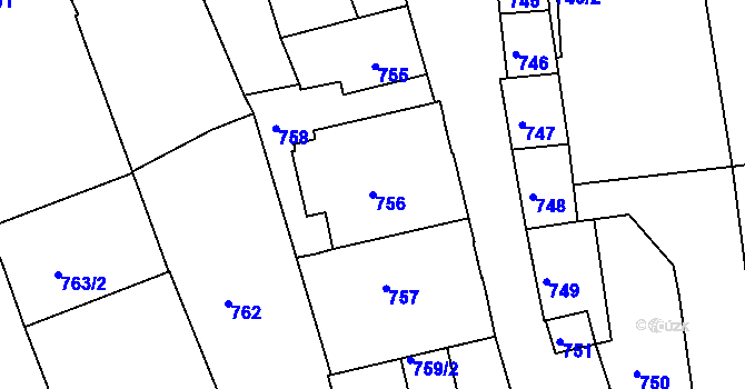 Parcela st. 756 v KÚ Volyně, Katastrální mapa
