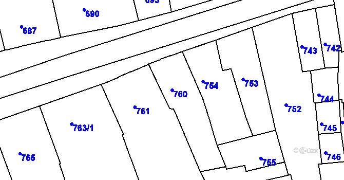 Parcela st. 760 v KÚ Volyně, Katastrální mapa