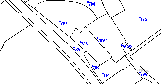 Parcela st. 788 v KÚ Volyně, Katastrální mapa