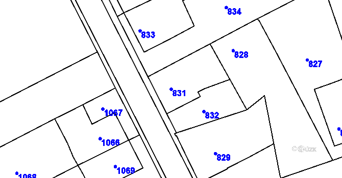 Parcela st. 831 v KÚ Volyně, Katastrální mapa