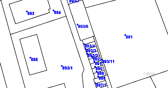Parcela st. 893/4 v KÚ Volyně, Katastrální mapa