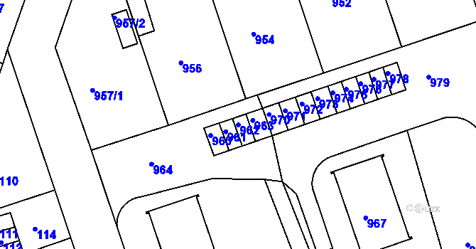 Parcela st. 962 v KÚ Volyně, Katastrální mapa