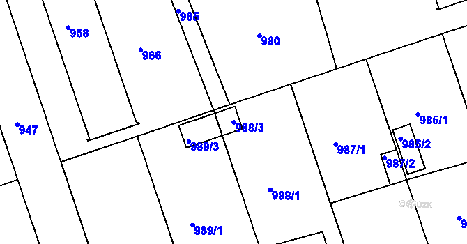 Parcela st. 988/3 v KÚ Volyně, Katastrální mapa