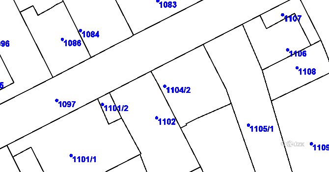 Parcela st. 1104/2 v KÚ Volyně, Katastrální mapa