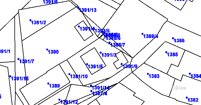 Parcela st. 1391/3 v KÚ Volyně, Katastrální mapa