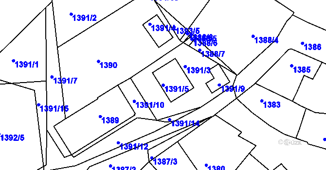 Parcela st. 1391/5 v KÚ Volyně, Katastrální mapa