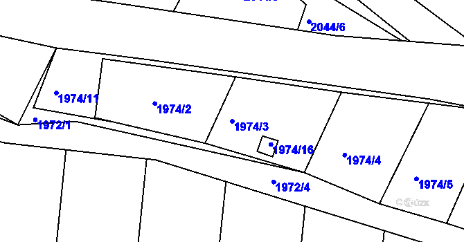 Parcela st. 1974/3 v KÚ Volyně, Katastrální mapa