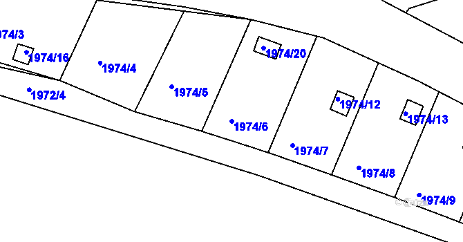 Parcela st. 1974/6 v KÚ Volyně, Katastrální mapa