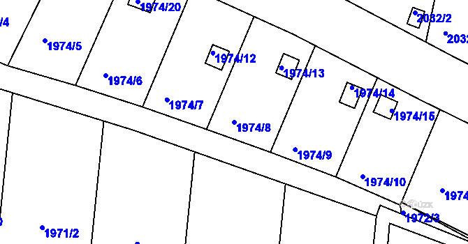 Parcela st. 1974/8 v KÚ Volyně, Katastrální mapa