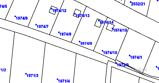 Parcela st. 1974/9 v KÚ Volyně, Katastrální mapa