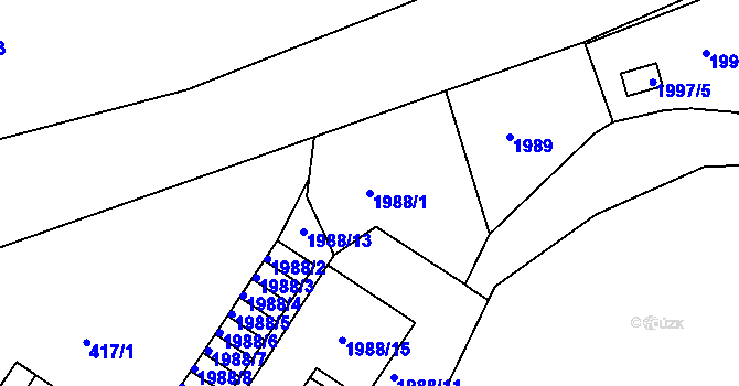 Parcela st. 1988/1 v KÚ Volyně, Katastrální mapa