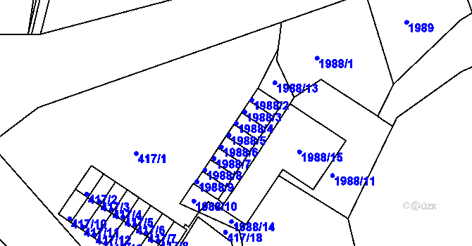 Parcela st. 1988/4 v KÚ Volyně, Katastrální mapa