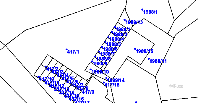 Parcela st. 1988/7 v KÚ Volyně, Katastrální mapa