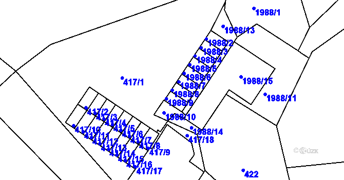 Parcela st. 1988/8 v KÚ Volyně, Katastrální mapa