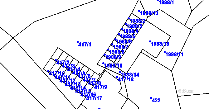 Parcela st. 1988/9 v KÚ Volyně, Katastrální mapa