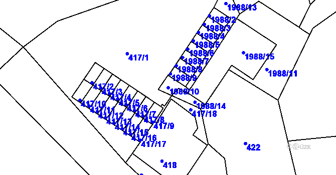 Parcela st. 1988/10 v KÚ Volyně, Katastrální mapa