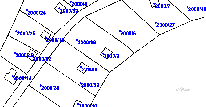 Parcela st. 2000/9 v KÚ Volyně, Katastrální mapa