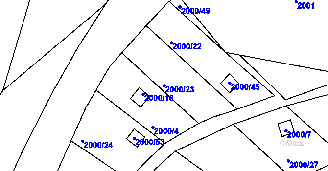 Parcela st. 2000/23 v KÚ Volyně, Katastrální mapa