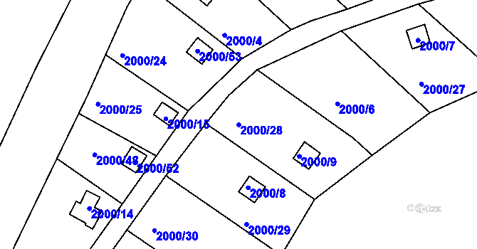 Parcela st. 2000/28 v KÚ Volyně, Katastrální mapa