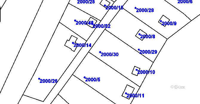 Parcela st. 2000/30 v KÚ Volyně, Katastrální mapa
