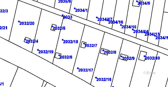 Parcela st. 2032/7 v KÚ Volyně, Katastrální mapa